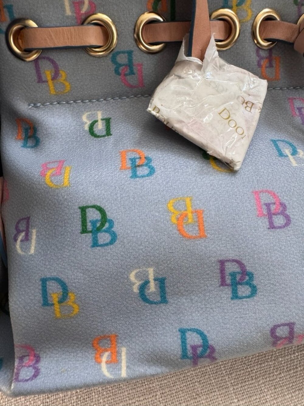 VTG NWT Dooney & Bourke Y2K Blue Rainbow Monogram Satchel Vachetta Leather Trim - Picture 7 of 16